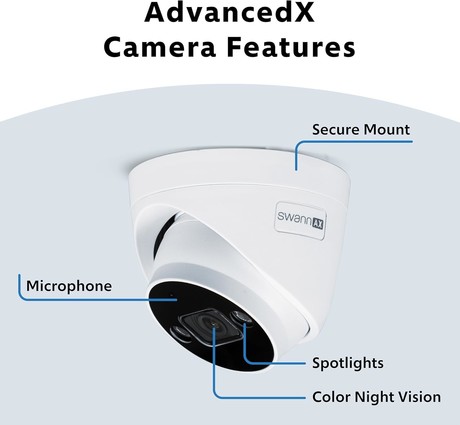 SWANN AdvancedX Series / NVR-16ADVANX / 2TB / 8x NHD-ADVANXD 4K Spotlight Dome IP Cameras