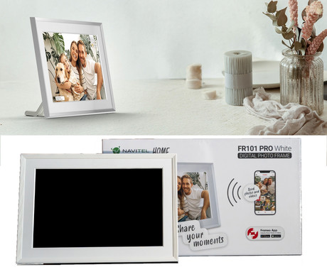NAVITEL FR101 PRO pametni digitalni foto okvir, 25.6cm (10.1"), HD IPS zaslon na dotik, FRAMEO aplikacija, WIFI, Android + iOS, 1GB RAM, 32GB ROM, razširljiv spomin, zvočniki, stojalo, USB-C, bel