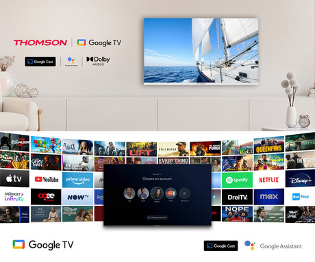 THOMSON 32HG2S14 LED TV sprejemnik, 81cm (32"), HD, Google TV, WiFi, Bluetooth, Dolby Audio, Google Assistant, Chromecast, Frameless oblika, pametni daljinec, bel (Pure White)