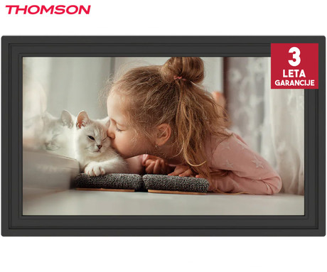 THOMSON F15 pametni digitalni foto okvir, 39.6cm (15.6"), Full HD IPS zaslon na dotik, Smart Frame aplikacija, WiFi, Android + iOS, 32GB ROM, razširljiv spomin, zvočniki, USB-A, USB-C, črn