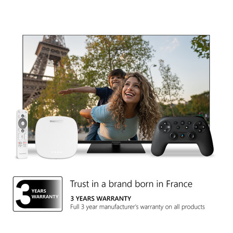 THOMSON STREAMING BOX PLUS 270 multimedijski predvajalnik / center, 4K UHD, Google TV, WiFi, Bluetooth, Dolby Vision&Atmos, Google Assistant, Chromecast, mikrofon, pametni daljinec, bel (Pure White)