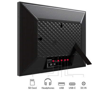 THOMSON F10 pametni digitalni foto okvir, 25.6cm (10.1"), HD IPS zaslon na dotik, Smart Frame aplikacija, WiFi, Android + iOS, 32GB ROM, razširljiv spomin, zvočniki, USB-A, USB-C, črn
