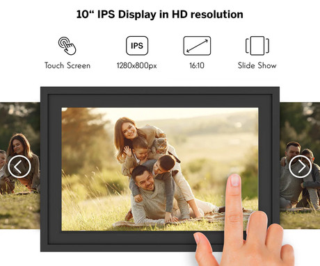 THOMSON F10 pametni digitalni foto okvir, 25.6cm (10.1"), HD IPS zaslon na dotik, Smart Frame aplikacija, WiFi, Android + iOS, 32GB ROM, razširljiv spomin, zvočniki, USB-A, USB-C, črn