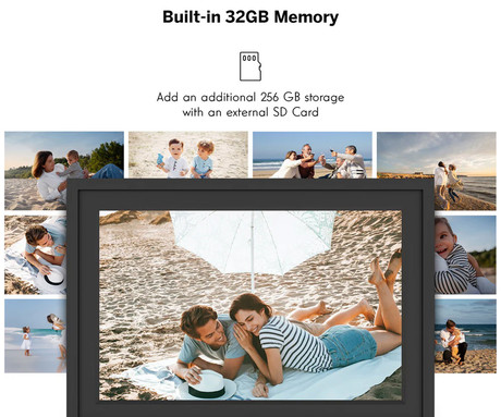 THOMSON F10 pametni digitalni foto okvir, 25.6cm (10.1"), HD IPS zaslon na dotik, Smart Frame aplikacija, WiFi, Android + iOS, 32GB ROM, razširljiv spomin, zvočniki, USB-A, USB-C, črn