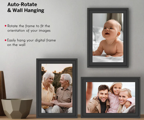 THOMSON F10 pametni digitalni foto okvir, 25.6cm (10.1"), HD IPS zaslon na dotik, Smart Frame aplikacija, WiFi, Android + iOS, 32GB ROM, razširljiv spomin, zvočniki, USB-A, USB-C, črn