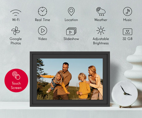 THOMSON F10 pametni digitalni foto okvir, 25.6cm (10.1"), HD IPS zaslon na dotik, Smart Frame aplikacija, WiFi, Android + iOS, 32GB ROM, razširljiv spomin, zvočniki, USB-A, USB-C, črn