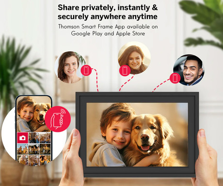 THOMSON F10 pametni digitalni foto okvir, 25.6cm (10.1"), HD IPS zaslon na dotik, Smart Frame aplikacija, WiFi, Android + iOS, 32GB ROM, razširljiv spomin, zvočniki, USB-A, USB-C, črn