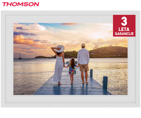 THOMSON F10 pametni digitalni foto okvir, 25.6cm (10.1"), HD IPS zaslon na dotik, Smart Frame aplikacija, WiFi, Android + iOS, 32GB ROM, razširljiv spomin, zvočniki, USB-A, USB-C, bel