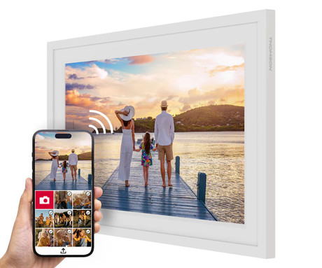 THOMSON F10 pametni digitalni foto okvir, 25.6cm (10.1"), HD IPS zaslon na dotik, Smart Frame aplikacija, WiFi, Android + iOS, 32GB ROM, razširljiv spomin, zvočniki, USB-A, USB-C, bel