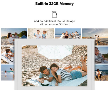 THOMSON F10 pametni digitalni foto okvir, 25.6cm (10.1"), HD IPS zaslon na dotik, Smart Frame aplikacija, WiFi, Android + iOS, 32GB ROM, razširljiv spomin, zvočniki, USB-A, USB-C, bel