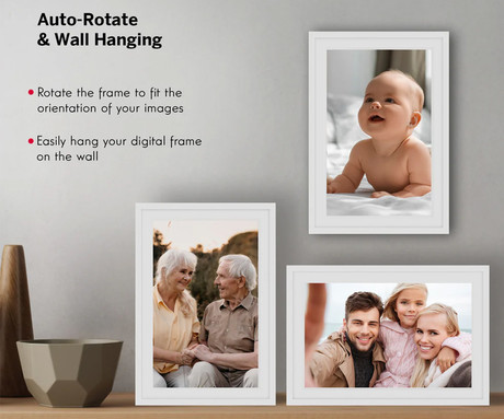 THOMSON F10 pametni digitalni foto okvir, 25.6cm (10.1"), HD IPS zaslon na dotik, Smart Frame aplikacija, WiFi, Android + iOS, 32GB ROM, razširljiv spomin, zvočniki, USB-A, USB-C, bel