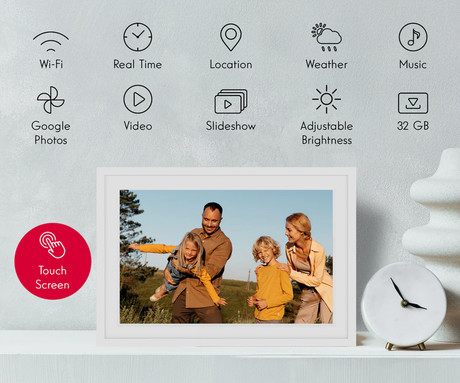 THOMSON F10 pametni digitalni foto okvir, 25.6cm (10.1"), HD IPS zaslon na dotik, Smart Frame aplikacija, WiFi, Android + iOS, 32GB ROM, razširljiv spomin, zvočniki, USB-A, USB-C, bel