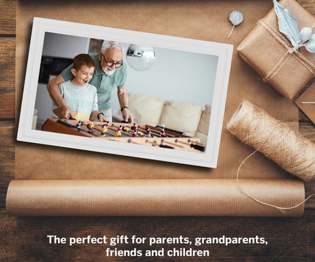 THOMSON F15 pametni digitalni foto okvir, 39.6cm (15.6"), Full HD IPS zaslon na dotik, Smart Frame aplikacija, WiFi, Android + iOS, 32GB ROM, razširljiv spomin, zvočniki, USB-A, USB-C, bel