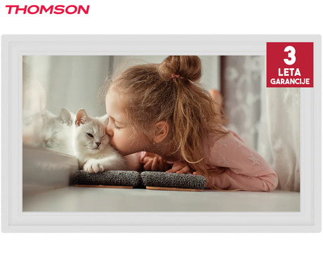 THOMSON F15 pametni digitalni foto okvir, 39.6cm (15.6"), Full HD IPS zaslon na dotik, Smart Frame aplikacija, WiFi, Android + iOS, 32GB ROM, razširljiv spomin, zvočniki, USB-A, USB-C, bel