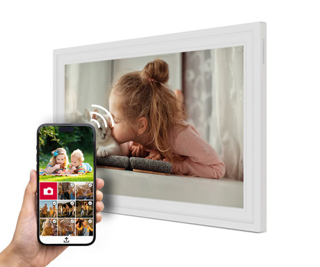 THOMSON F15 pametni digitalni foto okvir, 39.6cm (15.6"), Full HD IPS zaslon na dotik, Smart Frame aplikacija, WiFi, Android + iOS, 32GB ROM, razširljiv spomin, zvočniki, USB-A, USB-C, bel