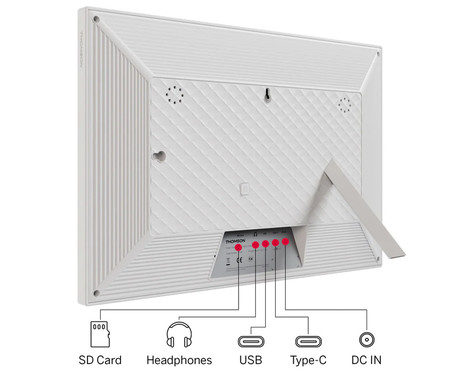 THOMSON F15 pametni digitalni foto okvir, 39.6cm (15.6"), Full HD IPS zaslon na dotik, Smart Frame aplikacija, WiFi, Android + iOS, 32GB ROM, razširljiv spomin, zvočniki, USB-A, USB-C, bel