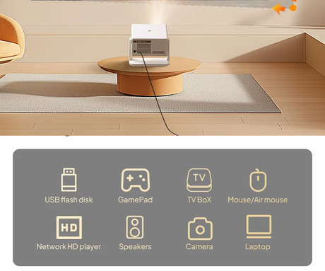 BYINTEK VEVSHAO A16 prenosni LED projektor, Android, Dual WIFI, Bluetooth, 400 ANSI lumnov, zvočnik, samodejni fokus, deljenje zaslona, max 4K UHD, USB / HDMI / AUX, +daljinec, bel