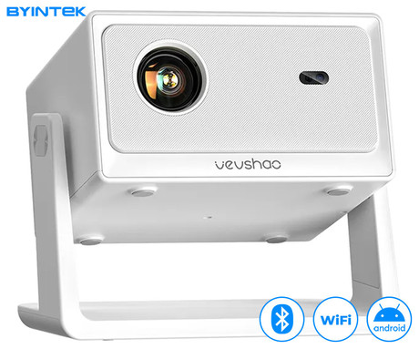 BYINTEK VEVSHAO A16 prenosni LED projektor, Android, Dual WIFI, Bluetooth, 400 ANSI lumnov, zvočnik, samodejni fokus, deljenje zaslona, max 4K UHD, USB / HDMI / AUX, +daljinec, bel