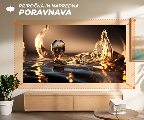 BYINTEK VEVSHAO A16 prenosni LED projektor, Android, Dual WIFI, Bluetooth, 400 ANSI lumnov, zvočnik, samodejni fokus, deljenje zaslona, max 4K UHD, USB / HDMI / AUX, +daljinec, bel