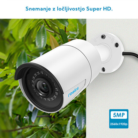 EOL - Kamera Reolink RLC-410, zunanja/notranja, 5MP Super HD, 2560x1920, nočno snemanje, senzor gibanja, vgrajen mikrofon, IP66, upravljanje na daljavo