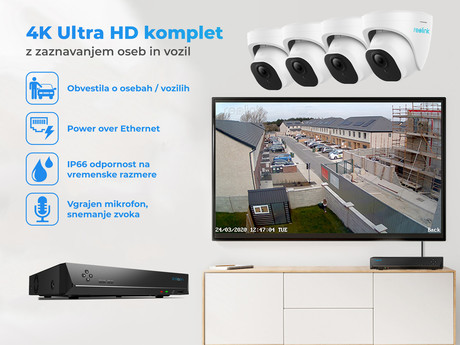 Reolink PoE set, RLK8-820D4-A, 4K-UHD, AI, NVR snemalna enota (8x), 2T HDD trdi disk + 4x IP kamere 4K RLC-820A