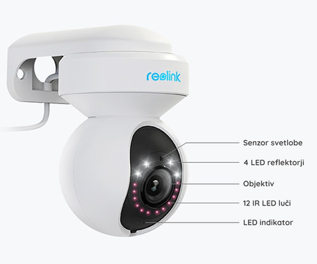 Kamera Reolink E1 OUTDOOR, PTZ, WiFi, AI, 3x Zoom, 5MP, barvno nočno snemanje, senzor gibanja, aplikacija, dvosmerna komunikacija, vrtljiva 355°/50°