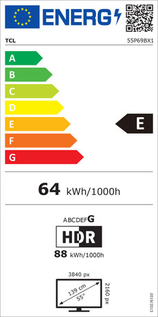 LED TV TCL 55P69B, 140cm (55"), 4K UHD, Google TV, WiFi 5, Bluetooth, HDR10, Dolby Audio, Google Assistant