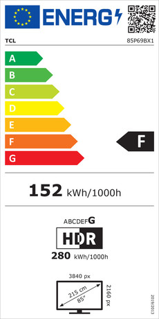 LED TV TCL 85P69B, 215cm (85"), 4K UHD, Google TV, WiFi 5, Bluetooth, HDR10, Dolby Audio, Google Assistant