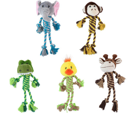 Pet Toys plišasta vrv igrača za pse, opica, slon, žirafa, piščanec, krokodil, 35x26x11.5cm