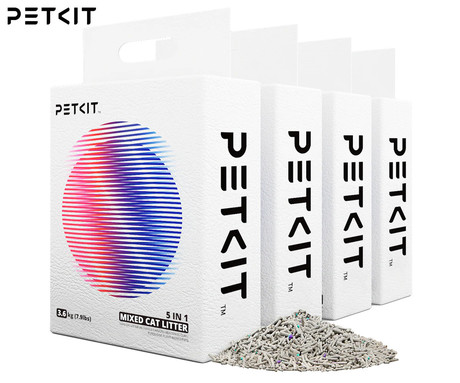 PETKIT MIXED CAT LITTER 5V1 komplet mešane mačje stelje / peska, 4 vreče, naravni materiali, hitro strjevanje, brez prahu, 14 dni nadzora nad vonjem, primerno za splakovanje, varno za kanalizacijo