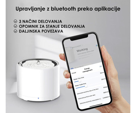 PETKIT EWERSWEET 3 PRO pametna vodna fontana, za pse / mačke, 1.6L prostornina, 3 načini delovanja, Wireless vodna črpalka, Bluetooth, aplikacija, enostavno čiščenje, 19.5x19.5x14.8cm, bela