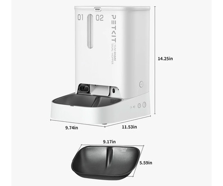 PETKIT YUMSHARE DUAL HOPPER pametni dozirnik hrane, za pse / mačke, 5L prostornina, AI zaznavanje gibanja, urnik hranjenja, FHD kamera, IR Night Vision, WIFI, aplikacija, mikrofon, zvočnik, 36x29x25cm