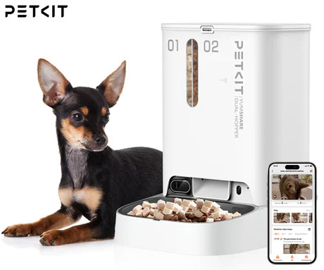 PETKIT YUMSHARE DUAL HOPPER pametni dozirnik hrane, za pse / mačke, 5L prostornina, AI zaznavanje gibanja, urnik hranjenja, FHD kamera, IR Night Vision, WIFI, aplikacija, mikrofon, zvočnik, 36x29x25cm