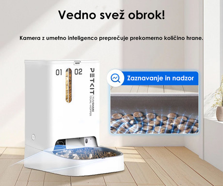PETKIT YUMSHARE DUAL HOPPER pametni dozirnik hrane, za pse / mačke, 5L prostornina, AI zaznavanje gibanja, urnik hranjenja, FHD kamera, IR Night Vision, WIFI, aplikacija, mikrofon, zvočnik, 36x29x25cm
