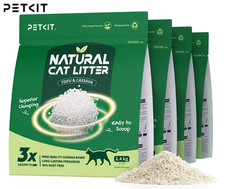 PETKIT NATURAL CAT LITTER komplet naravne mačje stelje / peska, 4 vreče, naravni materiali, hitro strjevanje, brez prahu, biorazgradljiva zasnova, nelepljivi materiali