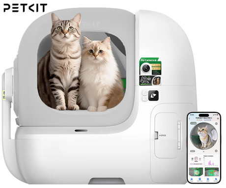 PETKIT PUROBOT MAX PRO 2 pametno mačje stranišče, za vse velikosti, AI kamera + zdravje, 360°  zaščita, ShieldBase zasnova, Triple nadzor vonjav, tiho delovanje, WIFI, aplikacija, 66x60x54cm, sivo