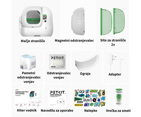 PETKIT PUROBOT MAX PRO 2 pametno mačje stranišče, za vse velikosti, AI kamera + zdravje, 360°  zaščita, ShieldBase zasnova, Triple nadzor vonjav, tiho delovanje, WIFI, aplikacija, 66x60x54cm, sivo