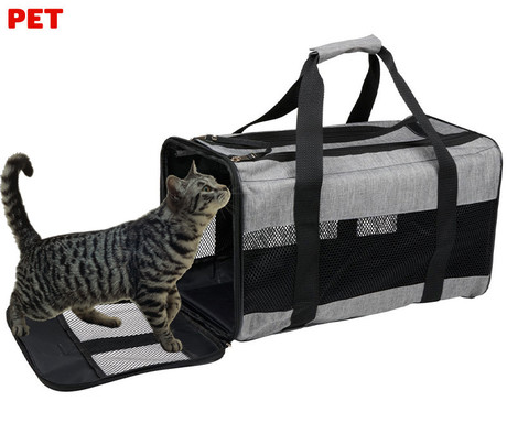Pet Transport potovalni komplet za prenašanje živali, torba, postelja, ročaj, naramnica, 45x27x25cm, max 7kg, črno-siv