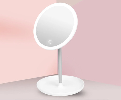 Platinet PMLY7W kozmetično ogledalo, make-up, LED osvetlitev, polnilna baterija, prilagodljiva svetlost, nastavljiv kot, belo