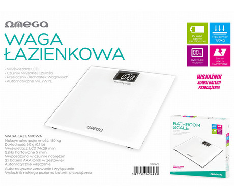 Osebna tehtnica Platinet/Omega OBSW, LCD prikazovalnik, do 180kg, bela