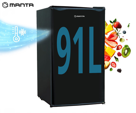 MANTA MM520P hladilnik z zamrzovalnikom, podpultni, 91L, 6-stopenjski nadzor temperature, učinkovito hlajenje, nastavljive nogice / stran odpiranja, 83x48x45cm, črn (Classic Black)