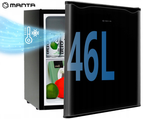 MANTA MM515P mini hladilnik, 46L, 6-stopenjski nadzor temperature, učinkovito hlajenje, predal z nizko temperaturo, nastavljive nogice / stran odpiranja, 48.7x48x45cm, črn (Classic Black)