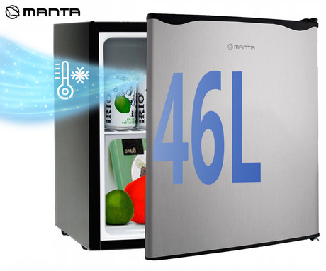 MANTA MM515P mini hladilnik, 46L, 6-stopenjski nadzor temperature, učinkovito hlajenje, predal z nizko temperaturo, nastavljive nogice / stran odpiranja, 48.7x48x45cm, srebrno-črn (Silver Inox Black)