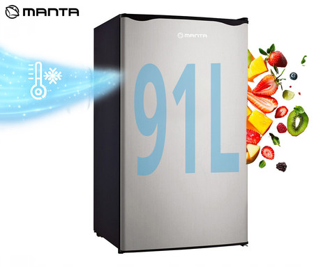 MANTA MM520P hladilnik z zamrzovalnikom, podpultni, 91L, 6-stopenjski nadzor temperature, učinkovito hlajenje, nastavljive nogice / stran odpiranja, 83x48x45cm, srebrno-črn (Silver Inox Black)