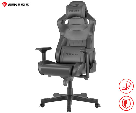 GENESIS NITRO 950 gaming / pisarniški stol, ergonomski, nastavljiva višina / naklon, zibanje, 2x blazina, 4D nasloni za roke, najlonska kolesa, eko usnje, do 150kg, črn