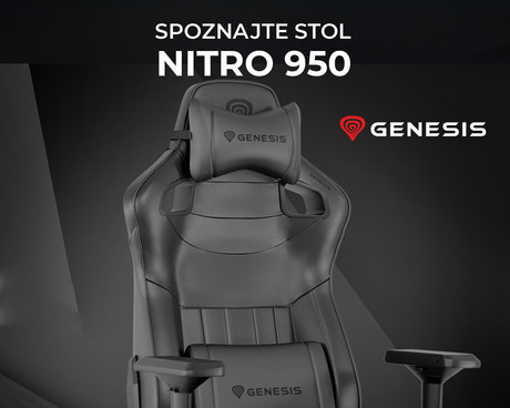 GENESIS NITRO 950 gaming / pisarniški stol, ergonomski, nastavljiva višina / naklon, zibanje, 2x blazina, 4D nasloni za roke, najlonska kolesa, eko usnje, do 150kg, črn