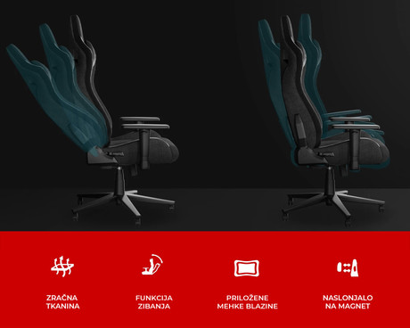 GENESIS NITRO 660 gaming / pisarniški stol, ergonomski, nastavljiva višina / naklon, zibanje, 2x blazina, 2D nasloni za roke, kolesa CareGLide™, tkanina, do 150kg, črno siv