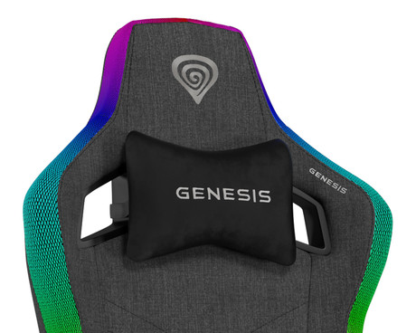 GENESIS TRIT 660 RGB gaming / pisarniški stol, ergonomski, nastavljiva višina / naklon, zibanje, 2x blazina, 2D nasloni za roke, RGB LED osvetlitev, kolesa CareGLide™, tkanina, do 150kg, siv