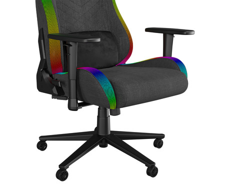 GENESIS TRIT 660 RGB gaming / pisarniški stol, ergonomski, nastavljiva višina / naklon, zibanje, 2x blazina, 2D nasloni za roke, RGB LED osvetlitev, kolesa CareGLide™, tkanina, do 150kg, siv