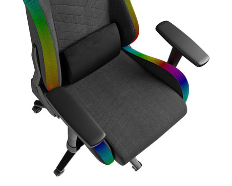 GENESIS TRIT 660 RGB gaming / pisarniški stol, ergonomski, nastavljiva višina / naklon, zibanje, 2x blazina, 2D nasloni za roke, RGB LED osvetlitev, kolesa CareGLide™, tkanina, do 150kg, siv